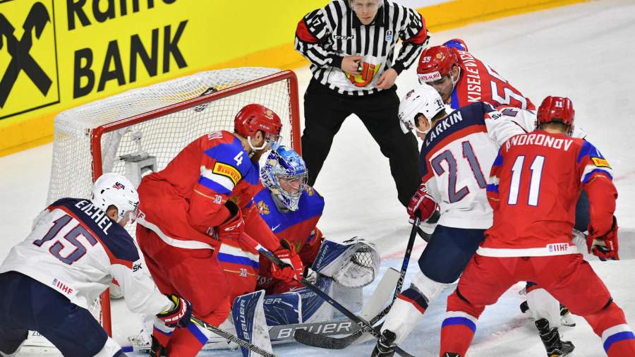 Матч группового этапа чемпионата мира по хоккею между сборными России и США